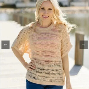 ZYIA Active Large Beige Open-Knit Acrylic Sweater